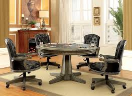 Cm Gm357t 5 Pc Yelena Gray Finish Wood Contemporary Style Round Poker Game Dining Table Set Furniture Furniture Of America Dining Table
