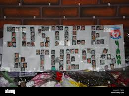 Home made collage showing the 96 victims of the Hillsborough tragedy  spelling out justice for the 96 Stock Photo - Alamy