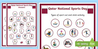 The citizens gathers on 18th december every year to celebrate thier and the real name and celebrations were begun after qatar got independence and marked its name in history as qatar national day in december. Qatar National Sports Day Ks2 Types Of Sport Cut And Stick Activity
