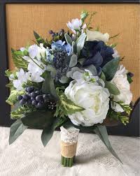 Wedding Bouquetgreenery Bridal Bouquet Succulent Etsy In 2020 Navy Blue Wedding Bouquets Blue Wedding Bouquet Silk Flowers Wedding