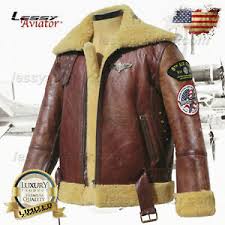 Details About Men B3 Wwii Merino Wool Sheepskin Leather Air Force Army Flight Jacket Usaaf Raf