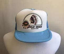 Vintage Trucker Hat Hipster Indian Head Great Smoky Etsy Trucker Hat Vintage Trucker Hats Flat Bill Hats
