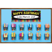 Classroom Happy Birthday Crayon Bulletin Board Kit Birthday Board Classroom Classroom Birthday Crayon Themed Classroom