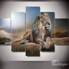 Sitting Lion 5 Piece Hanging Canvas Non Framed Wall Prints Lion Canvas Art Lion Painting Framed Canvas Prints