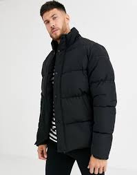 Asos Design Sustainable Puffer Jacket In Black With Funnel Neck Asos