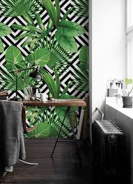 Black And White Tropical Mural Wallpaper Tropical Palm Leaves Geometric Removable Wallpaper Green Black And White Wall Mural Non Woven 303 Geometric Removable Wallpaper Removable Wallpaper Bedroom Green