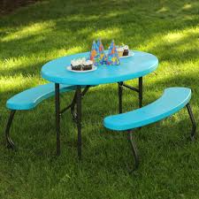 Lifetime 60229 24 13 16 X 34 Oval Glacier Blue Plastic Kids Folding Picnic Table With Attached Benches Plastic Picnic Tables Folding Picnic Table Kids Picnic Table