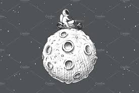 Funny Astronaut Rides On Bicycle On Moon Graphic Illustration Vector Illustration Riding