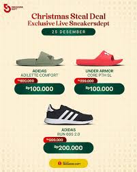 Khusus malam Natal, Santa Dept siap bagi-bagi kado!! 🎁🎄🎅🏻 Special di  Live Tiktok & Shopee Sneakersdept, ada berbagai hadiah buat kamu! Berupa  potongan diskon sampai 70% + 25%, Flash Sale start dari