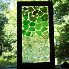 Hand Made Beach Glass Mosaic Suncatcher In White Frame Shades Of Green Sea Glass Art Sea Glass Crafts Beach Glass Art