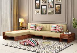 hot item latest fabric sofa set living room furniture pictures of wooden sofa designs. Buy Cortez L Shaped Wooden Sofa Honey Finish Online In India Wooden Street