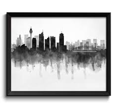 Black And White Cityscape Painting Instant Download Sydney Skyline Australia Cityscape Art Print Etsy Cityscape Art Blue Abstract Painting Cityscape Painting