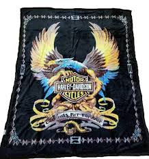 Harley davidson throw blankets just the thing for dad's den or man cave. Harley Davidson Flaming Eagle Blanket New Mink Queen Size Double Side Plush Reversible Orange Black Walmart Com Walmart Com