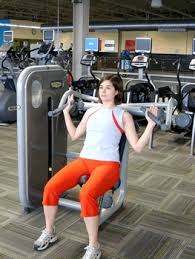 When seated and grasping the handles, your hands should be in line with your chest—not above or below it. Seated Overhead Press Machine Exercise Demonstration Sparkpeople