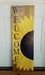 Sunflower Welcome Sign Sunflower Wall Art Wooden Welcome Signs Sunflower Crafts