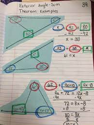 Exterior Angle Sum Theorem Examples Color With A Purpose Image Only Math Geometry Teaching Geometry Math Methods
