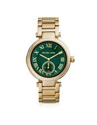 Dunkles zifferblatt mit weißen akkzenten. Michael Kors Mid Size Armbanduhr Aus Vergoldetem Edelstahl Mit Drei Zeiger Laufwerk Watches Women Michael Kors Michael Kors Skylar Michael Kors