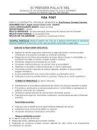 Specialisti in servicii administrative si asimilati. Fisa Post Agent Vanzari Premier