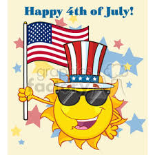 Download july 4 cliparts and use any clip art,coloring,png graphics in your website, document or presentation. Cute Sun Cartoon Mascot Character With Sunglasses And Patriotic Hat Holding An American Flag Vector Illustration With Background Text Happy 4th July Clipart Commercial Use Gif Jpg Png Eps Svg Ai Pdf