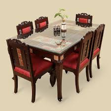 Teak Wood 6 Seater Dining Table Chair With Warli Dhokra Work 6 Seater Dining Table Dining Table Chairs Solid Wood Dining Set