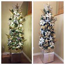 How To Make A Small Christmas Tree Look Bigger On The Cheap Put It On Top Of A Sturdy Base I Us Small Christmas Trees Christmas Decor Diy Christmas Tree Base