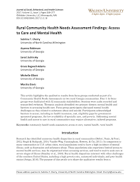 Pdf Rural Community Health Needs Assessment Findings Access To Care And Mental Health
