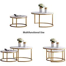 Gold/glass medium round glass coffee table set with nesting tables. Buy Modern Nesting Coffee Table Marble Look Sofa Side Nest Of Tables Round End Tables Set Of 2 Golden Color Frame With Marble Wood Top 32 24 Table Set Online In Indonesia B08kvrm7y3