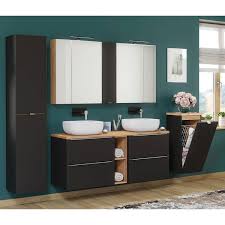 Kaufen sie den passenden badezimmerschrank oder spiegelschrank für ihr badezimmer günstig bei höffner. Badezimmer Unterschrank Mit Waschekorb Toskana Black 56 In Seidenmatt
