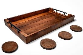 Just flip them open side down and you have an. Buy Ottoman Tray For Living Room Wood Serving Tray With Metal Handles 19 5x11 4 Inch Lightweight Coffee Table Trays And Round Coaster Set Rustic Rectangle Wooden Farmhouse Bar Decor