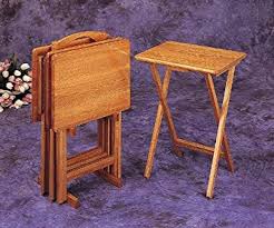 Shop for folding tv trays at bed bath & beyond. Amazon Com 4 Pc Oak Finish Wood Tv Tray Table Set With Stand Furniture Decor