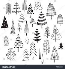 Black And White Christmas Trees Clipart Set Of Hand Drawn Christmas Trees Black And White Doodle Sketch Christmas Tree Drawing Tree Doodle Christmas Sketch