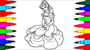 Belle in the morning garden. Disney Princess Belle Beauty And The Beast Coloring Pages L Disney Brilliant Coloring Book For Kids Youtube