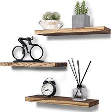 See more ideas about decor, home diy, floating shelf decor. Amazon Com Rustic Wood Floating Shelves Wall Mounted Farmhouse Wooden Wall Shelf For Bathroom Kitchen Bedroom Living Room Set Of 3 Carbonized Black Home Kitchen