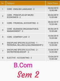 B Com Sem 2 Time Table Saurashtra University With Images Financial Accounting Economics Business Organization