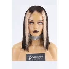 Salon quality top grade brazilian virgin human hair with the cuticle intact, no tangle, no shedding, no. Straight Black Hair Bob Cut Blonde Highlights 13 X4 Lace Frontal Wig Premierlacewigs Com