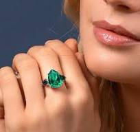 Gem Stone King 8.97 Ct Pear Shape Green Nano Emerald Black Onyx 925  Sterling Silver Ring (Size 8)