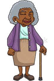 Black Old Woman With Walking Stick Cartoon Vector Clipart Friendlystock Cartoon Cartoon Sketches Old Women