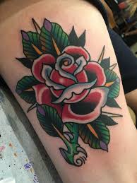 American Traditional Rose By Adam At Chapter One Tattoo In San Diego Japanese Tattoo Slee Traditional Rose Tattoos American Traditional Rose Traditional Tattoo