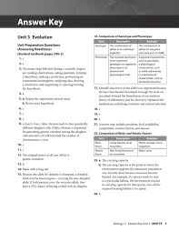 Answer Key Unit 3 Evolution Unit Preparation Questions Assessing Readiness