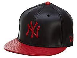 New Era New York Yankees Mlb Leather 59fifty Cap Black Scarlet Size 8 Yankees Fitted Hat New York Yankees Yankee Fitted