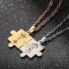 Each one may be engraved with a name, up to 10 script letters. Puzzle Piece Necklace Poker K And Q Pendants Necklaces Couples Jewelry Stainless Steel Link Chain Necklace King And Queen Crown Men Wish