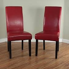 Villa 2 Pieces Red Faux Leather High Back Dining Chairs Brown Dining Chairs Faux Leather Dining Chairs High Back Dining Chairs