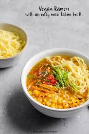 Vegan Ramen With Miso Tahini Broth Recipe Vegan Ramen Plant Based Diet Recipes Vegan Japanese