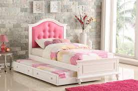 A twin headboard infuses a guest suite mattress or kid's bed with a dose of personality. Ava Twin Bed And Trundle In White Finish With Pink Upholstered Headboard F9377