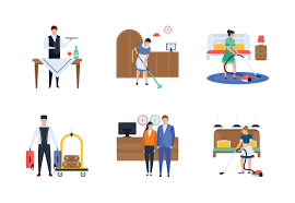 Hotel Service Staff Chef Waiter And Receptionist Illustrations By Vectors Market Hotel Services Hotel Interiors Hotel