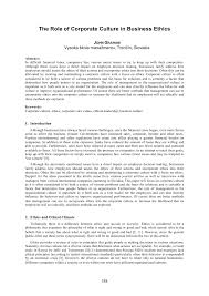 Pdf The Role Of Corporate Culture In Business Ethics