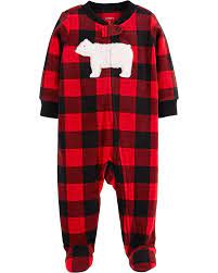 Sleepwear Carters Infant Boys Plush Red Buffalo Plaid Polar Bear Sleeper Footie Pajama Clothing Shoes Accessories