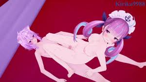 Minato Aqua and Nekomata Okayu have intense futanari sex at a love hotel. -  Hololive VTuber Hentai