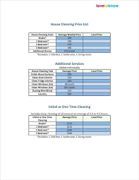 39 Price List Examples House Cleaning Cost House Cleaning Prices Price List Template
