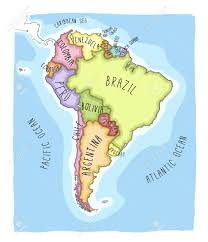 There are 10 ways to get from peru to colombia by plane, bus or car. Hand Drawn Vector Map Of South America Text Line And Colors Royalty Free Cliparts Vectors And Stock Illustration Image 82863585
